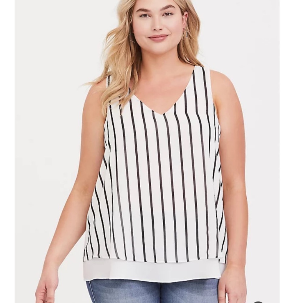 Striped Georgette Double Layer Swing Tank